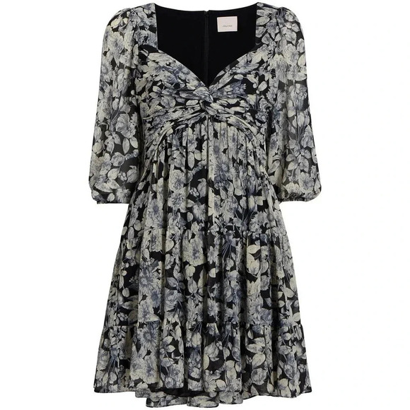 NWOT $395 Cinq a Sept Harlie Twisted Floral Tiered Mini Balloon Sleeve Dress - Picture 2 of 12